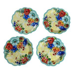 Set of 4 The Pioneer Woman Delaney Floral Melamine Dinner Plate Teal 10.7” Kitch